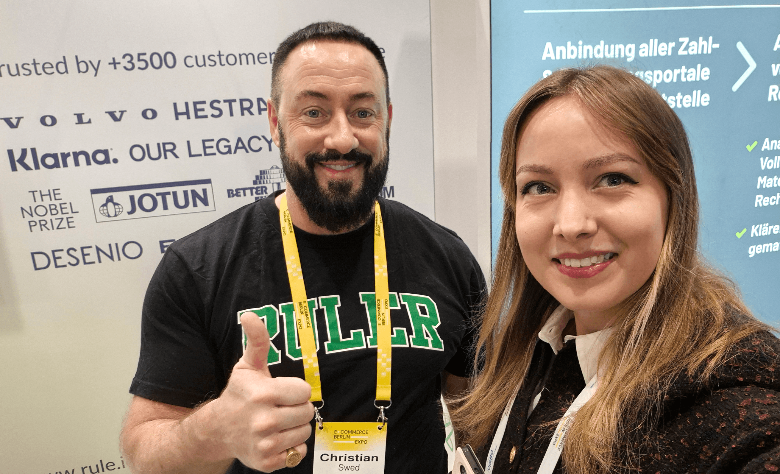 Modsen representative takes a selfie with another E-commerce Berlin Expo 2026 participant Modsen representative takes a selfie with another E-commerce Berlin Expo 2026 participant