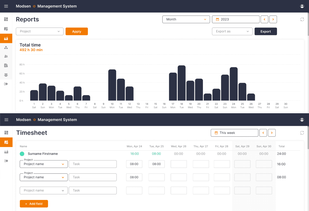 Modsen app interface Modsen app interface