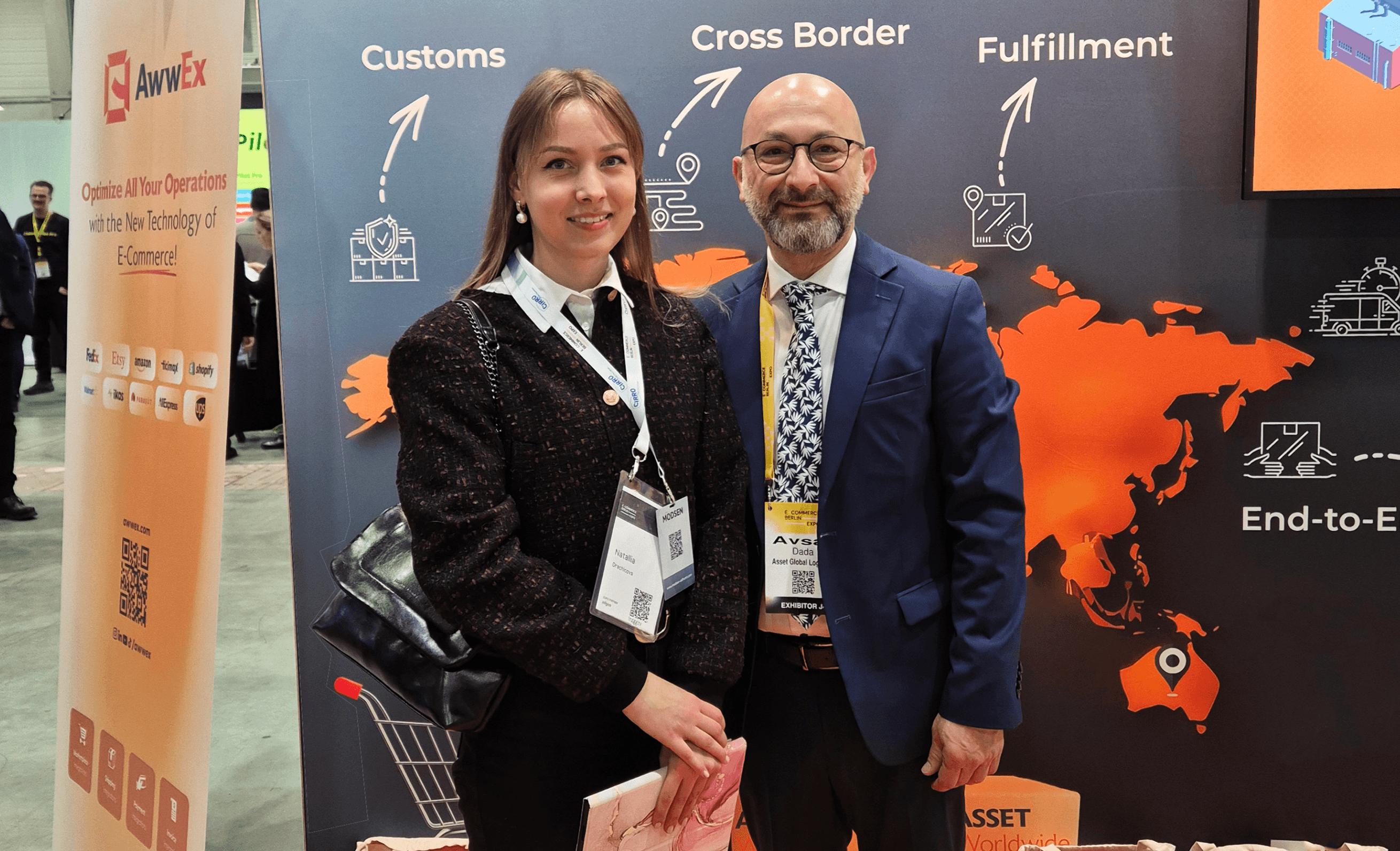 Modsen representative with another participant of E-commerce Berlin Expo 2026 Modsen representative with another participant of E-commerce Berlin Expo 2026